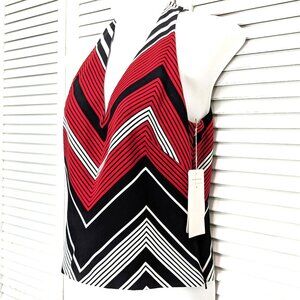 Carlisle Silk Sleeveless Top NWT Size 4 Red Black Zig Zag Elegant Luxury Resort